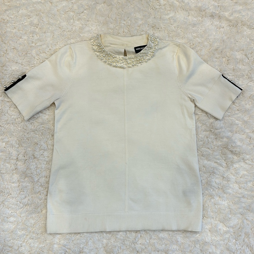 Karl Lagerfeld Pearl Neck T-shirt Sweater Small
